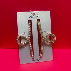 Natasha Faux Pearl Gold Tone Claw Clips